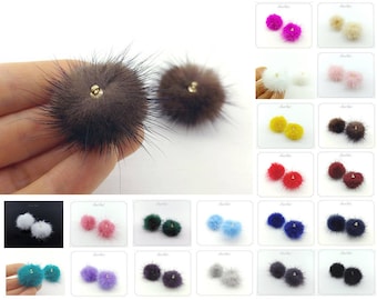10% Wholesale 40 pcs - (Ring) 30mm Genuine Mink Fur Ball with cap ring, ECT0009r