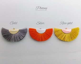 2 pcs - 2" SILK, 40 colors, Art Silk Fan Tassel, brushed semi circle cap, Supplies for Jewelry necklace, earrings, bracelet