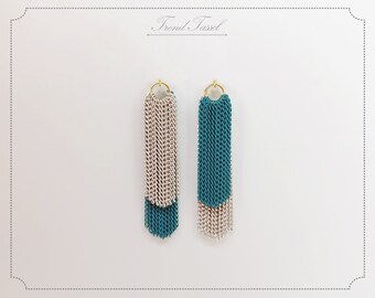 2 peças - 2 camadas 40 mm corrente pendente borla, prata e azul-petróleo corrente colorida simples para brincos de borla [ET0040]