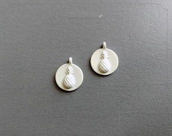 2 PCS - beige, 11mm Matte Rubber coated Pineapple Coin, Cute Charm, mini Pendant making jewelry, necklace charm, EM0095