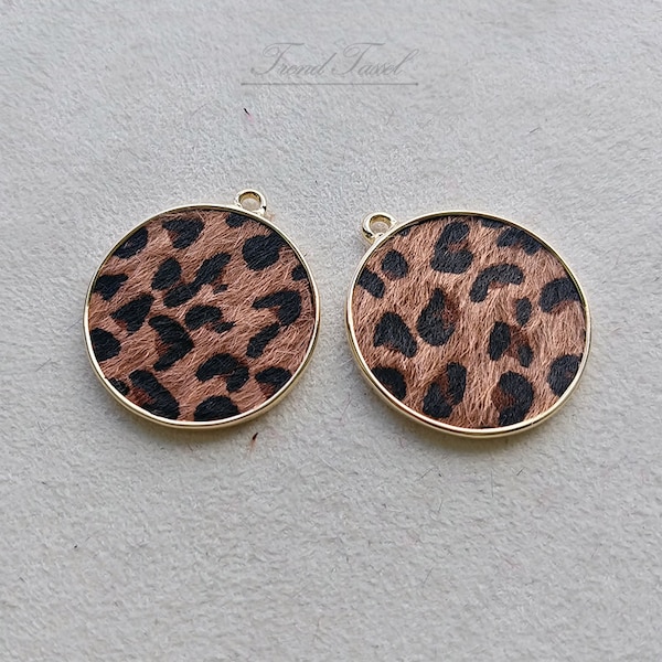 2 pcs brown - 1.2" round Leopard Hair, animal print drop for making earrings, necklace, fashion jewelry