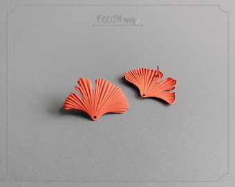 2 PCS - 25  x 20 Rust matte rubber coated, Gingko leaf stud earring, leaves post, unique pendant, supply for earring [ ER0042-RT ]