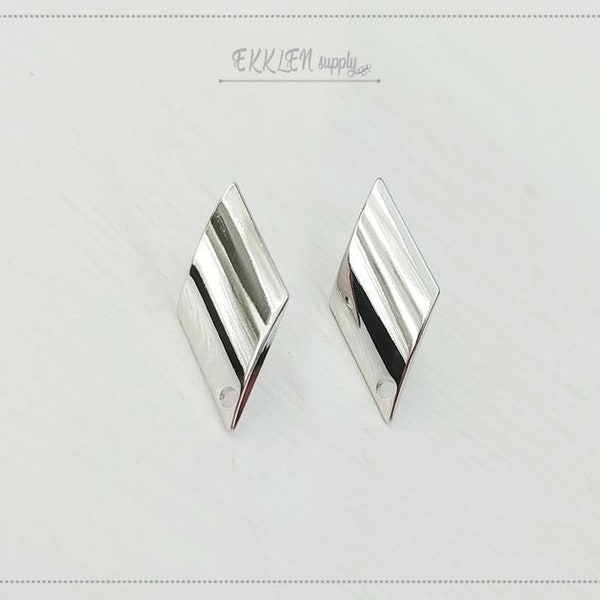 2 PCS - 21 x 9 mm Silver plated over brass, Rhombus 1 hole ear post, rhombus stud, connector supply, making jewelry [ EM0151 - S ]