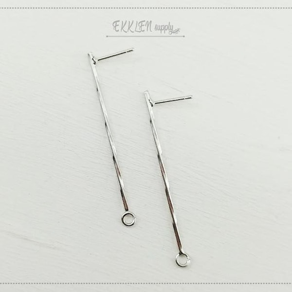 2 PCS - 40mm Matte Silver, Long Twist Bar Studs, rope thin stick earring post supply [ EM0021-MS ]