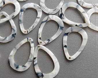 2 PCS - 37.5 x 26 mm Blanco, FORMICA, Colgante de lágrima de acrílico, pendiente de color plástico, colgante de celulosa, encanto de acetato [ ECT0056-WH ]