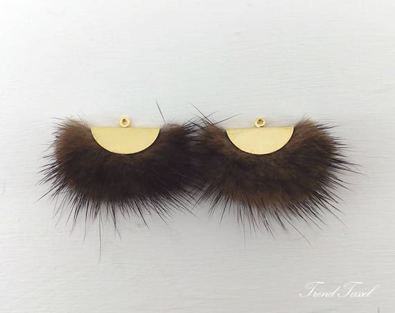 Purple Fur Fan with semi circle cap Genuine Mink Pom pom Tassel supply for earrings 2 PCS