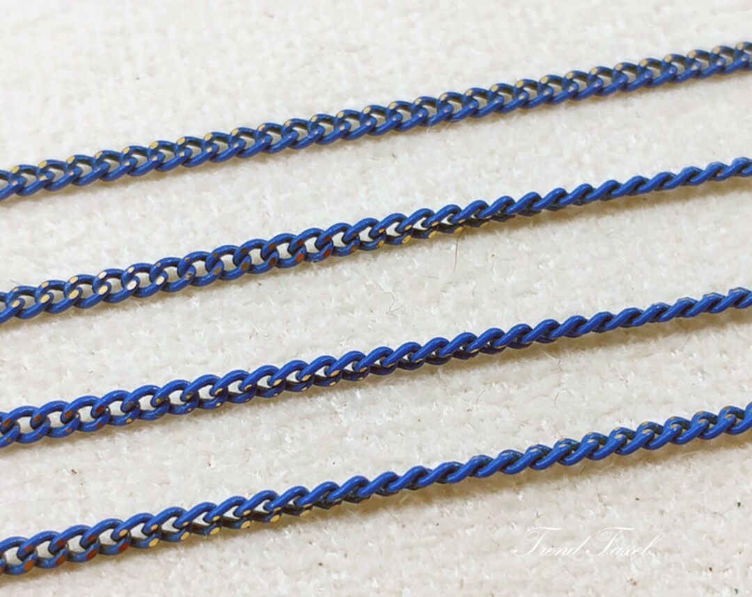 Blue String Chain 1 M - 1.5mm Royal Blue Curved Color Chain, Shiny Diamond Cut, Flat Curb ...