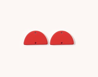 2 PCS - Red, 20x12mm matte rubber coated, 2 holes Semi Circle Pendant, semi circle charm, half moon connector jewelry, ER0025