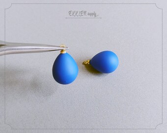2 PCS - Royal Blue, 19 mm matte rubber coated, Egg Teardrop charm, unique pendant, supply for earring, making jewelry [ ER0059 ]