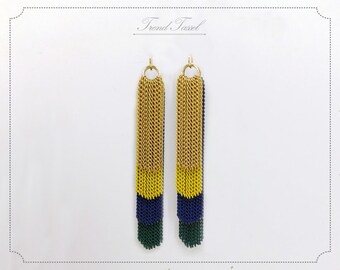 2 pcs - 4 layer 60mm Drop Chain Tassel, golden, yellow, navy and green Dangling Color Chain Charm for Tassel Earrings