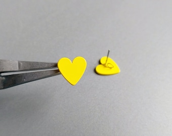2 PCS - Amarillo, 12 mm revestimiento de esmalte revestimiento acrílico poste de pendiente del corazón, pendiente Formica, accesorio de perno de acetato de celulosa [ ECT0094 ]