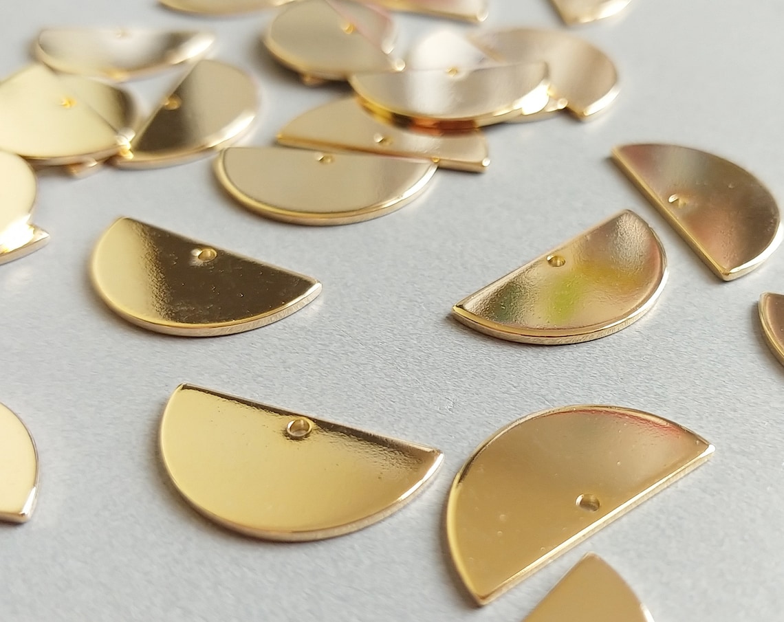 2 PCS 20 X 10 Mm Gold Plated Over Brass 1 Holes Semi Circle Etsy