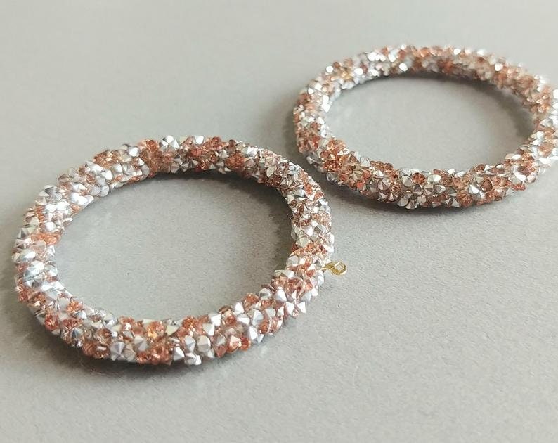 fashion jewelry 2 PCS EH0032 55mm Rose Glitter Sequin wrapped Hoop Pendant circle boho charm earrings 45mm
