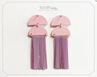 2 PCS - rose pink, 4" Half Moon Chain drop, harvest retro dangle supply for diy finding jewelry [ ER0038 - OS ]