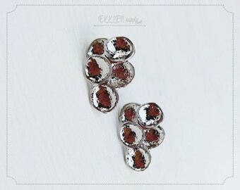 2 PCS - 23 x 16 mm Silver plated, Textured Bowl Cluster Ear Post, pendant, making jewelry earrings stud charm [ EM0130-S ]