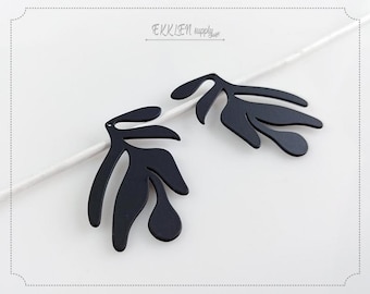2 PCS (1 PAIR) - 36 x 25 mm Black Rubber Coated Leaves Pendant, leaf charm, leaf conncetor making jewelry charm pendant [ EM0244-BK ]