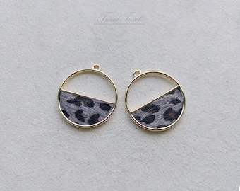 2 pcs gray - 1.1" half moon Leopard Hair, animal print dangle for making earrings, necklace, fashion jewelry