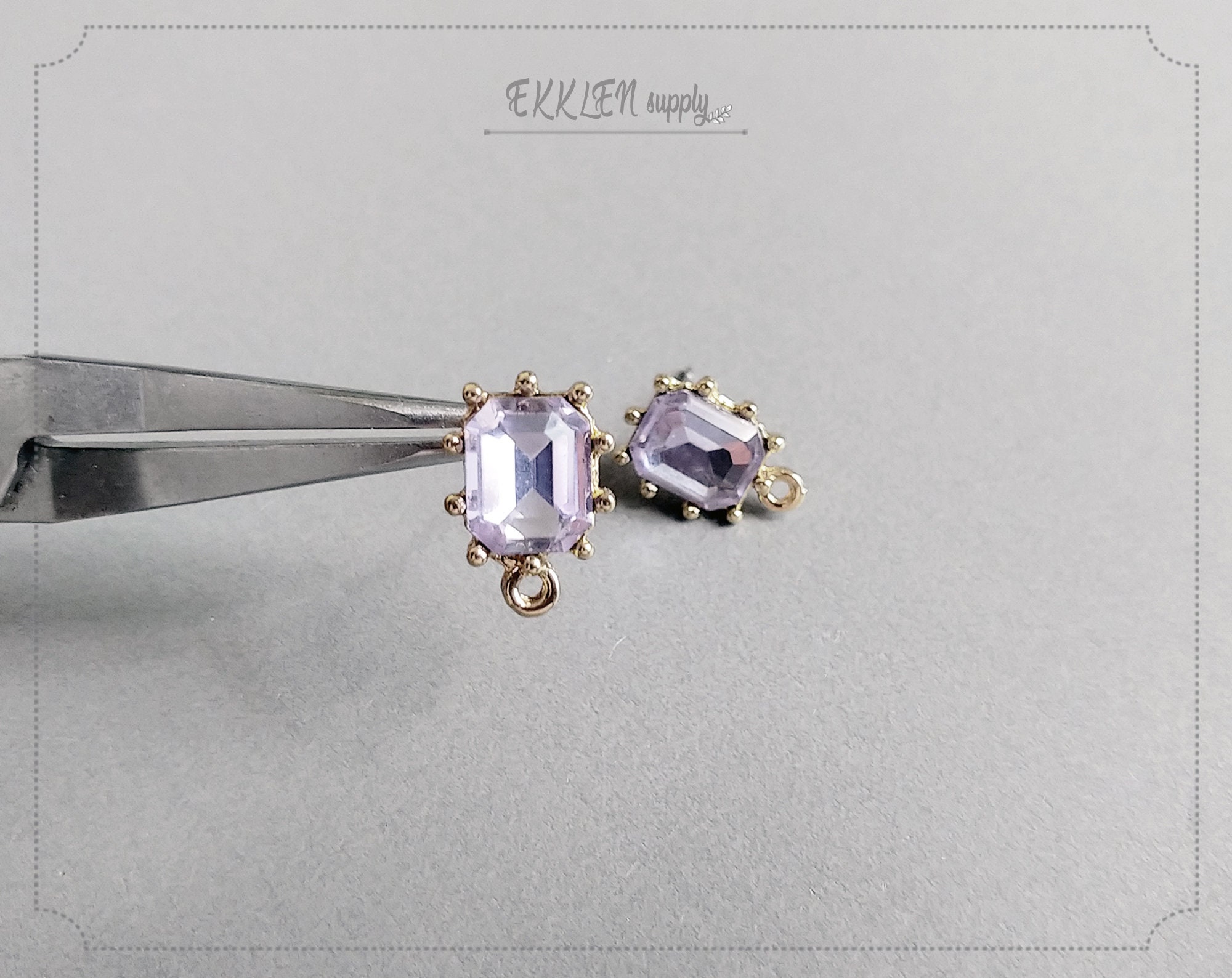 2 PCS 13x11mm Gold Plated Brass, Square Cubic Zirconia Stud 2 PCS 13x11mm Gold Plated Brass, Square Cubic Zirconia Stud
