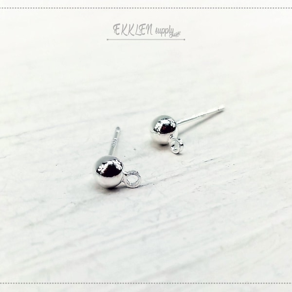 2 pcs - 3.6 mm ball , 925 sterling silver Stud earrings, ball beads head, basic supply jewelry finding bulk sale [ ES006 ]