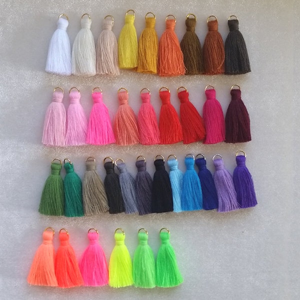 10% Wholesale 40 pcs - Regular  1.5" Art Cotton Tassel, Neon Tassels, Hand Crafted Acryl Charm Supplies for fashion accessories