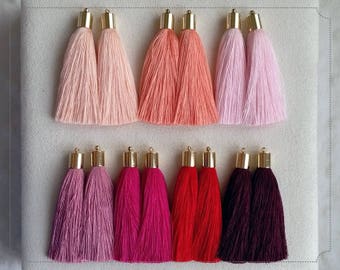 2 pcs - 2.4" Art Silk Tassel with Brass Cap, Red theme Tassel Supplies for jewelry, bag charm ET0015