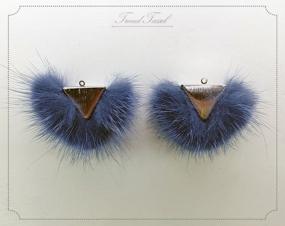 necklace Charm 2 pcs Indie Pink ECT0039-IP Half moon mink fur pendant Natural Genuine Mink Pom pom Tassel supply for earrings