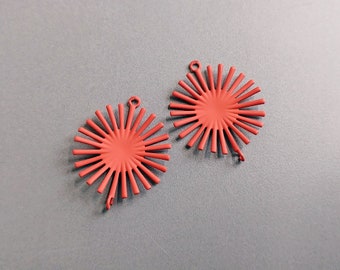 2 PCS - Rust, 25 mm matte rubber coated, Starburst Connector, Sunshine Pendant, Sunburst folded round Connector, jewelry [ ER0069 ]