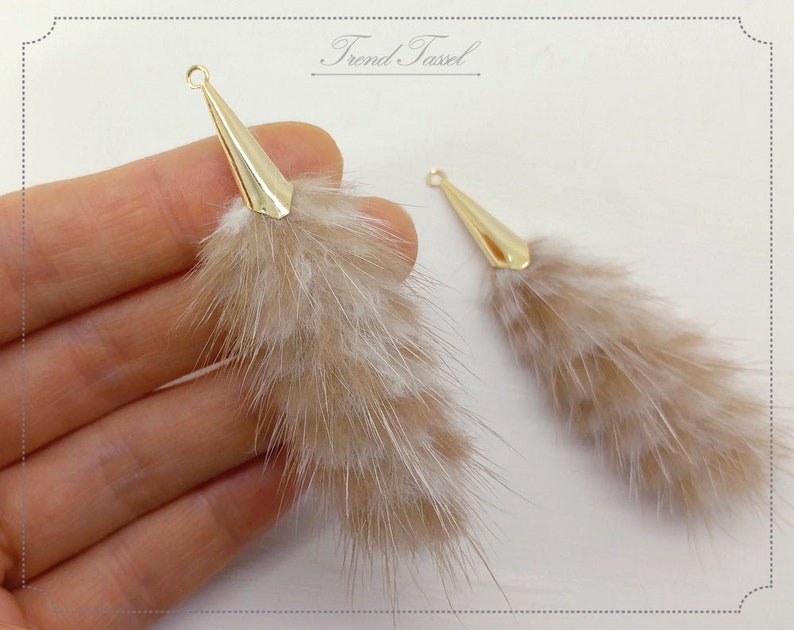 2 pcs Peach White charm 2.7 70mm Mink Tassel with tulip cap keychain Hand Crafted Fur Teasel Supplies for jewelry