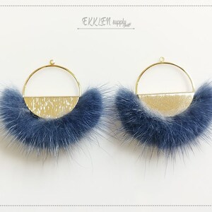 2 pcs - Blue, Half moon mink fur pendant, Natural Genuine Mink Pom pom Tassel supply for earrings, necklace Charm [ ECT0039-BU ]