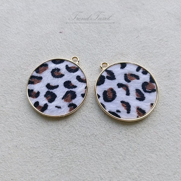 2 pcs white - 1.2" round Leopard Hair, animal print drop for making earrings, necklace, fashion jewelry