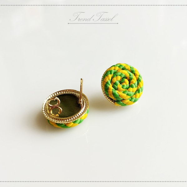 2 pcs - Yellow Green, 15mm Lope Stud Earring, Tassel Post earring, Cord pendant, supply for earrings necklace Handmade [ECT0028E]