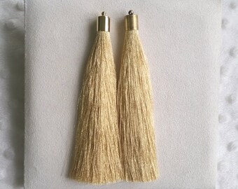 2 pièces métalliques or - 4.4" gland avec capuchon, Gland fournitures pour bijoux, fermeture éclair, sac charme