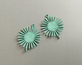 2 PCS - Mint, 25 mm matte rubber coated, Starburst Connector, Sunshine Pendant, Sunburst folded round Connector, jewelry [ ER0069 ]