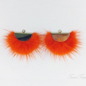 2 stuks - Orange Fur Fan met halve cirkel pet, echte Mink Pom pom Kwast levering voor oorbellen