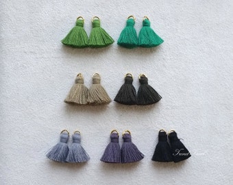 2pcs - 0.8" Mini Lovely Art Cotton Tassel, GREEN GRAY Theme, Without jump ring, Hand Crafted Charm Supplies, ET0010