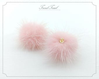 2 PCS - (Ring) Baby Pink 30mm Genuine Mink Fur Ball with Ring Cap, Pom pom, ECT0009r