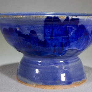 Large Blue on Blue Footed Stoneware Ceramic Bowl.