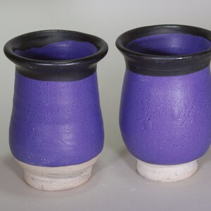 Pair of Purple Wheel Thrown Stoneware Ceramic Drinking Vessels with Black Trim