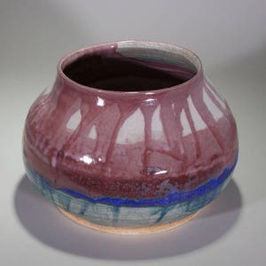 Distinctive Large Copper Blue, Copper Red, and Silica Gray Wheel Thrown Stoneware Ceramic Cachepot
