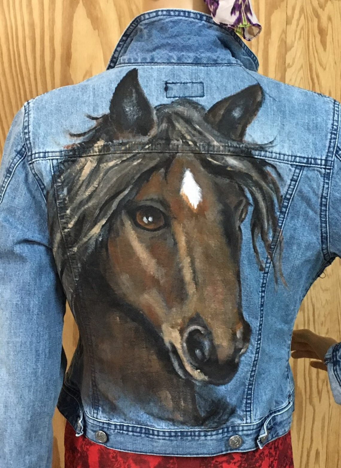Hand painted Horse on denim jacket Etsy