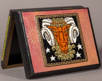 Aries, The Ram, stash box, jewelry box, dice box, unique decor, functional art, gift, witch, pagan, sun sign, astrology