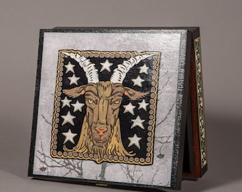 Capricorn, The Goat, stash box, jewelry box, dice box, unique decor, functional art, gift, witch, pagan, sun sign, astrology