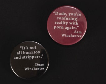 Supernatural Fandom Pin, Sam citat, Dean citat