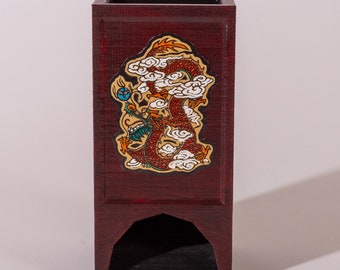 Crimson Dragon Dice Tower, Kirin, Handmade, Table Top Gaming, Rolling Tower, Crimson, Dragon, DnD, d20, critical hit