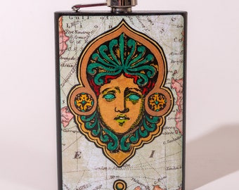 Mermaid Queen Flask, hand decorated, Travel Beverage Holder, Adult beverage, liquor, libation, offering, whiskey, tequila