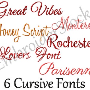 6 Cursive Fonts Pack Machine Embroidery Font Design Cursive Script Embroidery Fonts Fonts For Embroidery