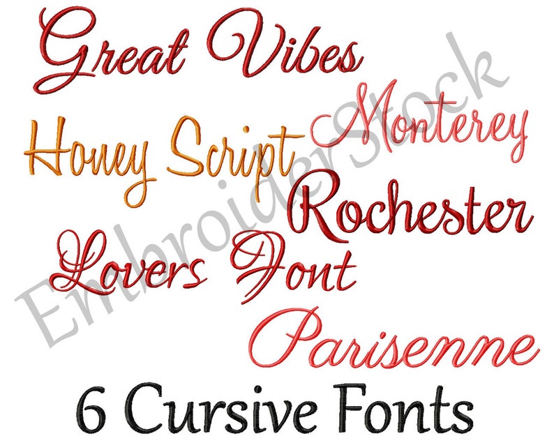 6 Cursive Fonts Pack Machine Embroidery Font Design Cursive Script ...