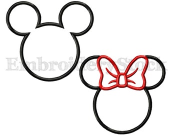 Minnie Mouse Applique and Mickey Mouse Applique Machine Embroidery Design Files For Instant Download