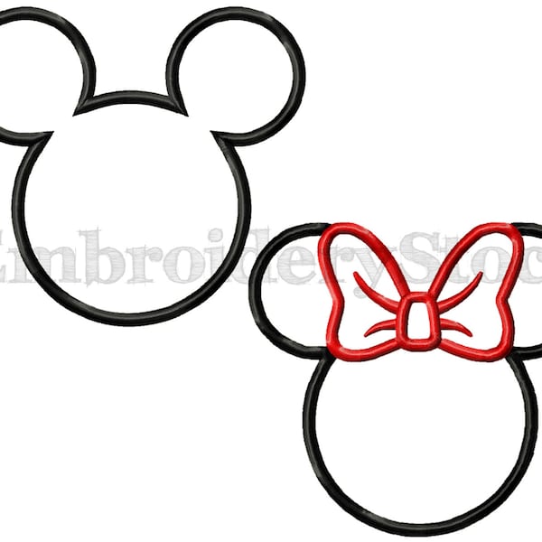 Minnie Mouse Applique und Mickey Mouse Applique Maschine Stickerei Design Dateien für sofortigen Download