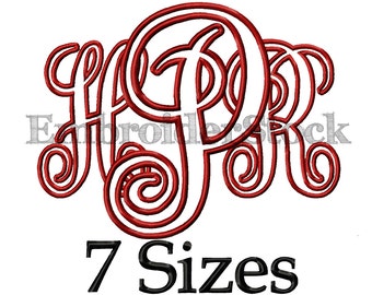 Interlocking vine Applique Font  Design Interlocking Monogram Applique Monogram Font Machine Embroidery Fonts   -  7 Sizes
